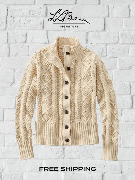 L.L. Bean Sweaters - Women's Signature Cotton Fisherman Sweater / Cardigan - Medium Beige